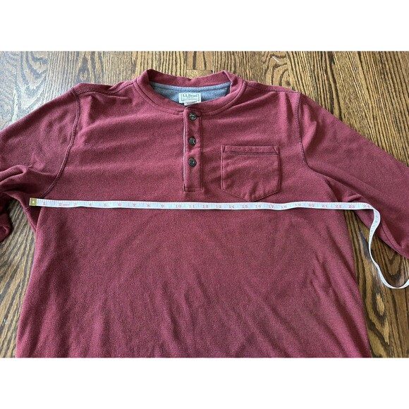 LL Bean Sweater Mens Large Red‎ Maroon Stripe Henley Fleece Pocket Outdoor EUC - Picture 5 of 8